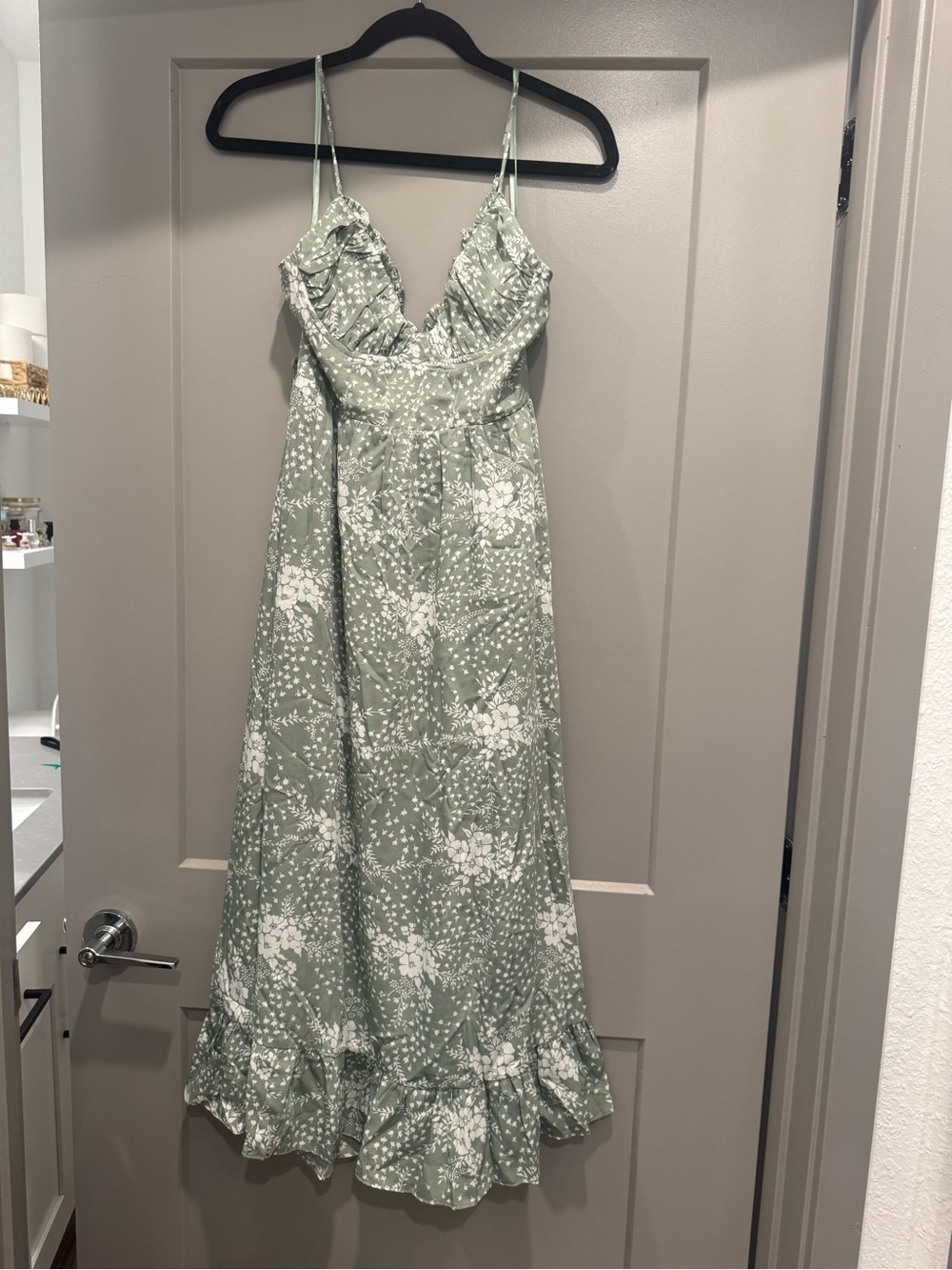 Sage Floral Ruffled Maxi Dress